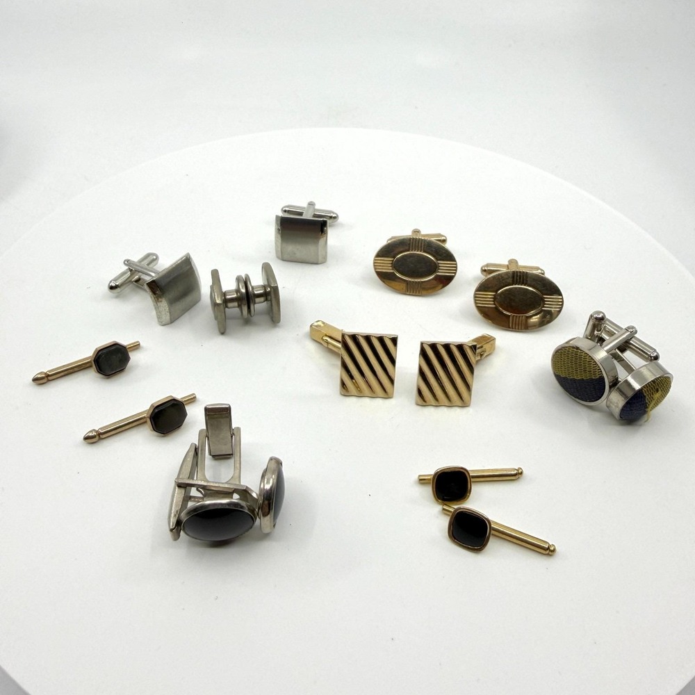 Vintage Men's Cufflinks Shirt Studs Mixed Lot Gold Silver Tone Formal Dress Set